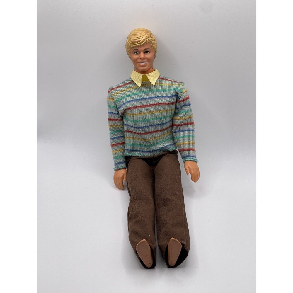 Mattel Ken Fashion Doll 1968 Blonde Straight Hair Striped Sweater Brown Pants